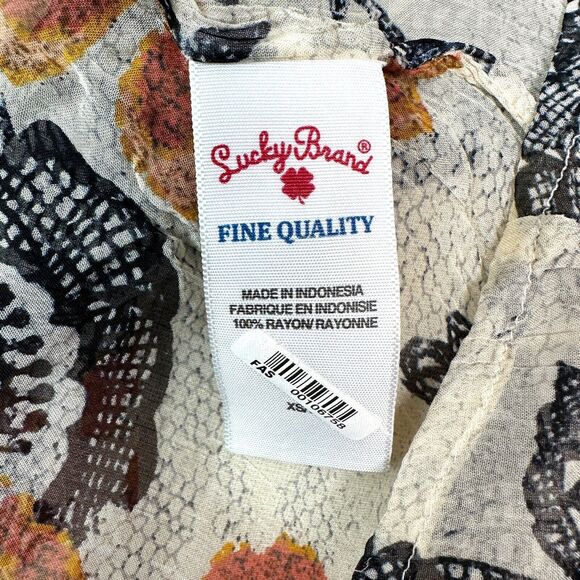 Lucky Brand Blouse Womens Size XS Floral Print Sheer Pleated Boho Lightweight - Picture 11 of 13